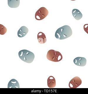 Seamless pattern theatrical mask with angry emotion. Vector illustration. Bronze and silver masks with gradient isolated on white background. Stock Vector