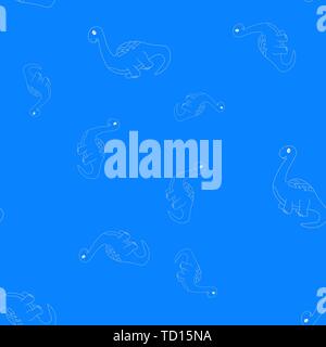 Seamless pattern of contour of dinosaurus brachiosaurus. Isolated on blue background. Vector illustration. Stock Vector