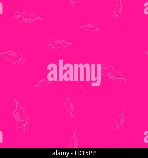 Seamless pattern of contour of dinosaurus triceratops. Isolated on pink background. Vector illustration. Stock Vector