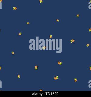 Seamless pattern of houses in doodle style. Vector illustration, kids drawing on white background Stock Vector