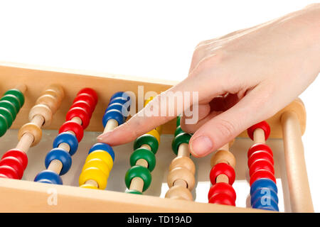 Accountant counting on abacus, isolated on white Stock Photo