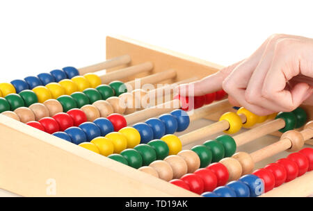 Accountant counting on abacus, isolated on white Stock Photo