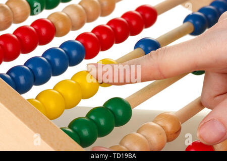 Accountant counting on abacus, close up Stock Photo