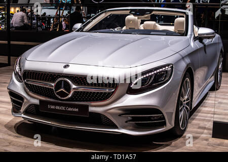 Geneva, Switzerland, March 05, 2019: Mercedes S 560 4Matic Cabriolet at Geneva International Motor Show, cabrio produced by Mercedes-Benz Stock Photo