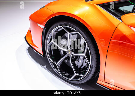 Geneva, Switzerland, March 06, 2019 Lamborghini Huracan Evo Coupe at Geneva International Motor Show, supercar manufactured by Italian Lamborghini Stock Photo