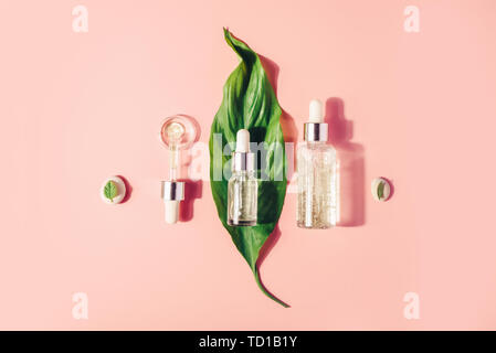 Natural Serums. Concept of cosmetic injection is hyaluronic acid, botulin, serum. Still life, Flat lay Stock Photo