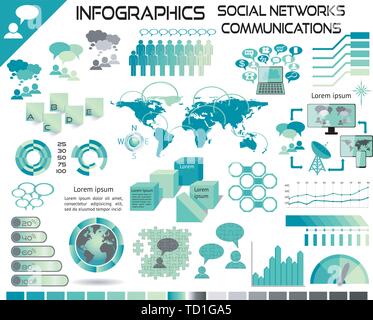 Infographics Communications Social Networks. All objects grouped separately and easy to edit, EPS10, Source Map Reference: http://www.nasa.gov/images/ Stock Vector