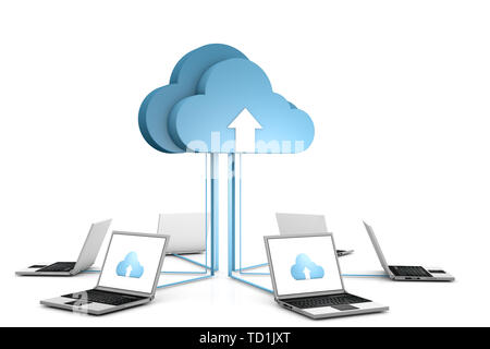 3d data cloud and laptops on white Stock Photo