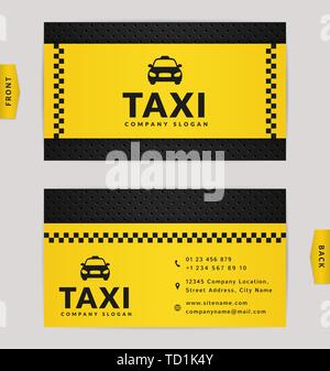 Business card design in black and yellow colors. Stylish vector template for taxi company. Stock Vector