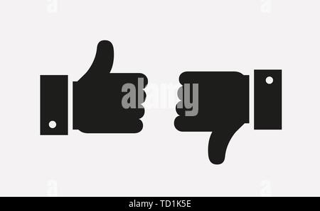 Thumbs up and thumbs down icons isolated on white background. Hands showing Like and Dislike signs. Vector symbols. Stock Vector
