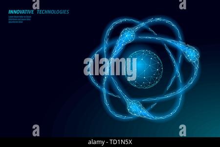 Atom structure science sign. E-learning distance graduate online concept. Low poly 3D render physics chemistry design banner template. Internet Stock Vector