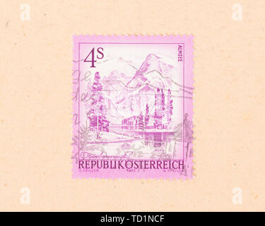 AUSTRIA - CIRCA 1973: A stamp printed in Austria shows the Almsee, circa 1973 Stock Photo