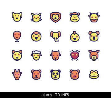 Simple Set of Animal Face Related Vector Filled Line Icons. Contains such Icons as dog, cat, lion, monkey, cow and More. pixel perfect vector icons ba Stock Vector