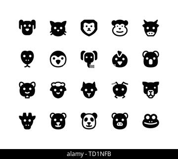 Simple Set of Animal Face Related Vector Glyph Icons. Contains such Icons as dog, cat, lion, monkey, cow and More. pixel perfect vector icons based on Stock Vector