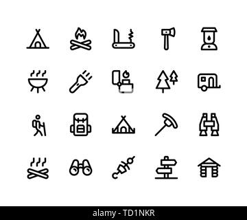 Simple Set of Camping Related Vector Line Icons. Contains such Icons as Camp, Fire, Knife, Hatchet, Lamp and More. pixel perfect vector icons based on Stock Vector