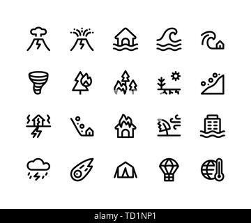 Simple Set of Disaster Related Vector Line Icons. Contains such Icons as volcano, eruption, flood, wave, tsunami and More. pixel perfect vector icons  Stock Vector