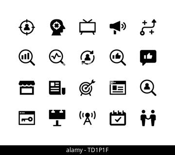 Simple Set of Marketing Related Vector Glyph Icons. Contains such Icons as target, strategy, feedback, goal and More. pixel perfect vector icons based Stock Vector