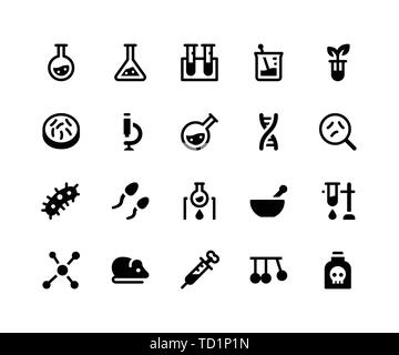 Simple Set of Laboratory Related Vector Glyph Icons. Contains such Icons as chemistry, test tube, microscope, dna, germ and More. pixel perfect vector Stock Vector