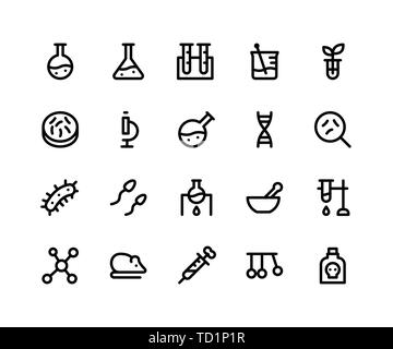 Simple Set of Laboratory Related Vector Line Icons. Contains such Icons chemistry, test tube, microscope, dna, germ and More. pixel perfect vector ico Stock Vector