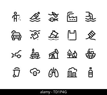 Simple Set of Pollution Related Vector Line Icons. Contains such Icons litter, bottle, factory, drainage, garbage and More. pixel perfect vector icons Stock Vector