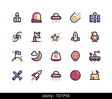 Simple Set of Space Related Vector Line Icons. Contains such Icons as rocket, astronaut, alien, comet, satellite and More. pixel perfect vector icons Stock Vector