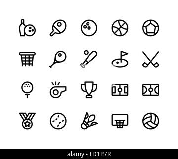 Simple Set of Sport Related Vector Line Icons. Contains such Icons as bowling, tennis, basketball, soccer, baseball and More. pixel perfect vector ico Stock Vector