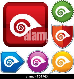 Vector illustration. Set shiny icon series on buttons. Shell. Stock Vector