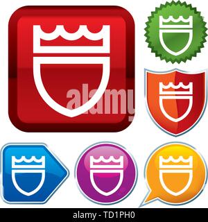 Vector illustration. Set shiny icon series on buttons. Shield. Stock Vector