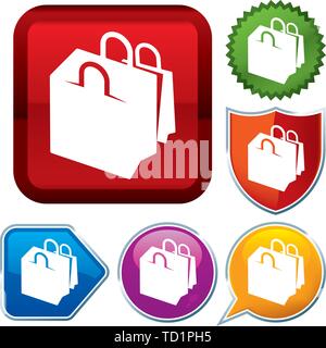 Vector illustration. Set shiny icon series on buttons. Shopping bag. Stock Vector