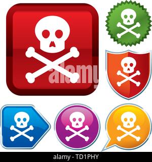 Vector illustration. Set shiny icon series on buttons. Skull. Stock Vector