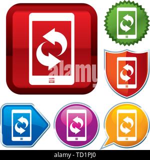 Vector illustration. Set shiny icon series on buttons. Smartphone. Stock Vector