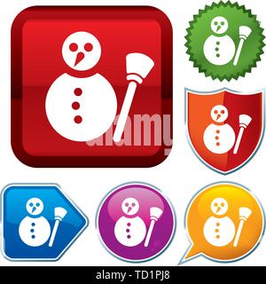 Vector illustration. Set shiny icon series on buttons. Snowman. Stock Vector