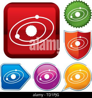 Vector illustration. Set shiny icon series on buttons. Solar system. Stock Vector