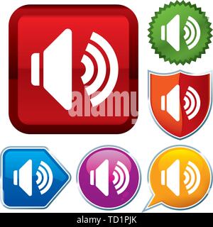 Vector illustration. Set shiny icon series on buttons. Sound. Stock Vector