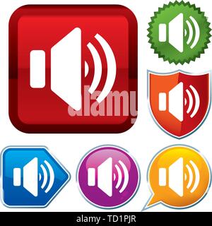 Vector illustration. Set shiny icon series on buttons. Speaker. Stock Vector