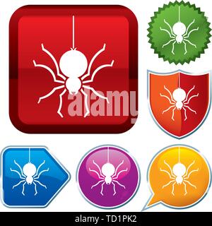 Vector illustration. Set shiny icon series on buttons. Spider. Stock Vector
