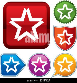 Vector illustration. Set shiny icon series on buttons. Star. Stock Vector