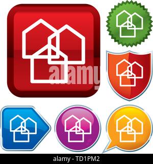 Vector illustration. Set shiny icon series on buttons. Suburb. Stock Vector