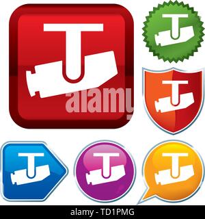 Vector illustration. Set shiny icon series on buttons. Surveillance camera. Stock Vector