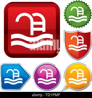 Vector illustration. Set shiny icon series on buttons. Swim. Stock Vector