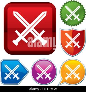 Vector illustration. Set shiny icon series on buttons. Sword. Stock Vector