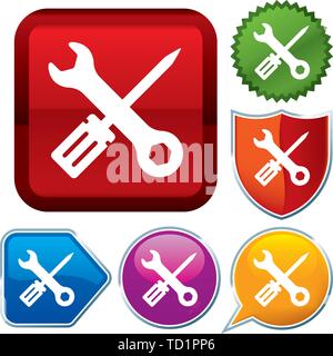 Vector illustration. Set shiny icon series on buttons. Tools. Stock Vector