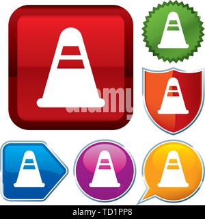 Vector illustration. Set shiny icon series on buttons. Traffic cone. Stock Vector