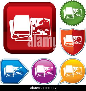 Vector illustration. Set shiny icon series on buttons. Travel guide. Stock Vector