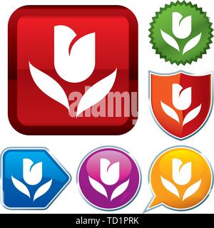 Vector illustration. Set shiny icon series on buttons. Tulip. Stock Vector