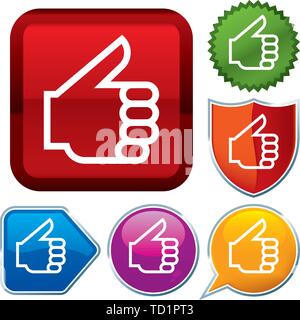 Vector illustration. Set shiny icon series on buttons. Thumbs up. Stock Vector