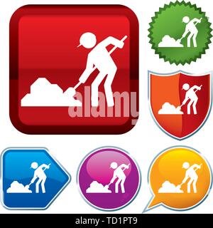 Vector illustration. Set shiny icon series on buttons. Under construction. Stock Vector