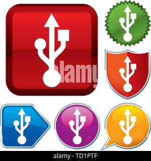 Vector illustration. Set shiny icon series on buttons. USB. Stock Vector