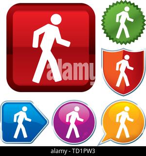 Vector illustration. Set shiny icon series on buttons. Walking. Stock Vector