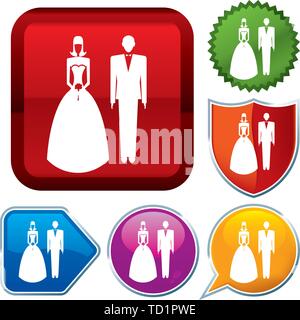 Vector illustration. Set shiny icon series on buttons. Wedding. Stock Vector